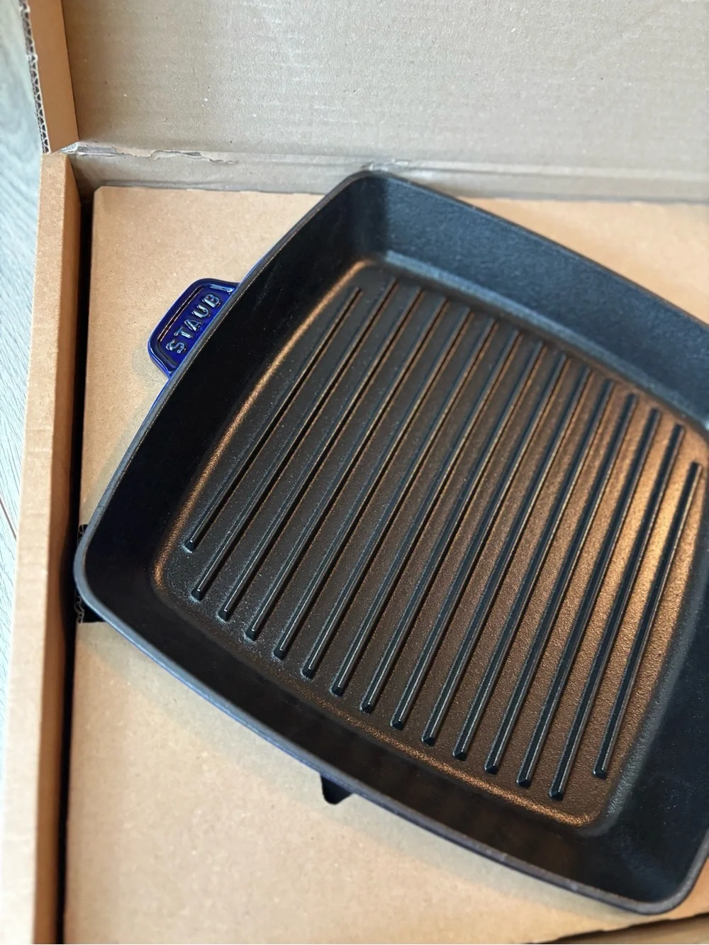 Staub Enameled Cast Iron 12 Inch Square Grill Pan Dark Blue Navy NIB France